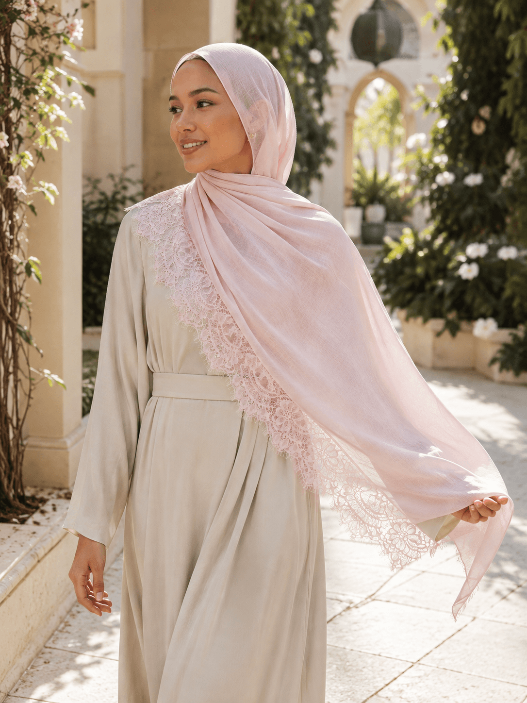 Modal Lace Hijab — Scallop Lace Edge, Feminine Everyday Collection — Modal Lace hijab, 50 pcs MOQ, OEM/ODM wholesale | QIUYAN — view 2