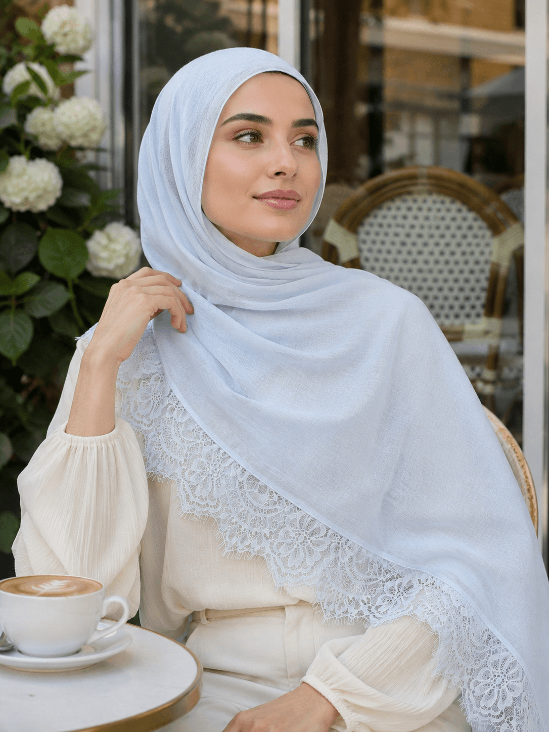 Modal Lace Hijab — Chantilly-Style Delicate Lace, Bridal Adjacent Collection — Modal Lace hijab, 50 pcs MOQ, OEM/ODM wholesale | QIUYAN — view 2