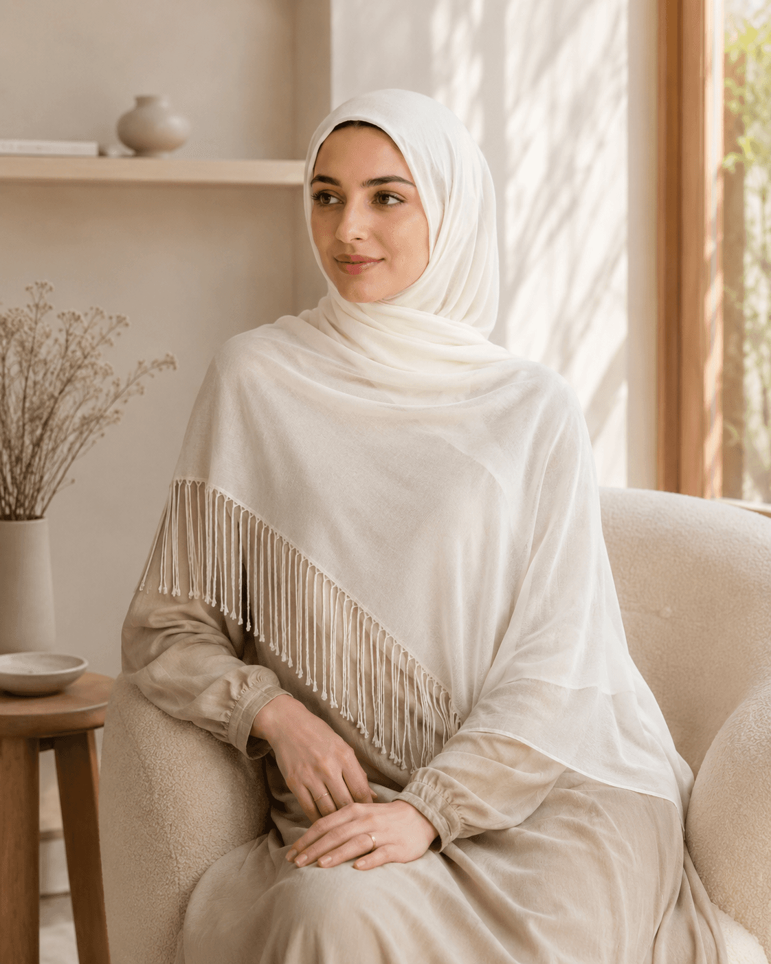 Modal Tassel Hijab — Hand-Knotted Fringe, Classic Solid Collection — Modal Tassel hijab, 50 pcs MOQ, OEM/ODM wholesale | QIUYAN — view 2