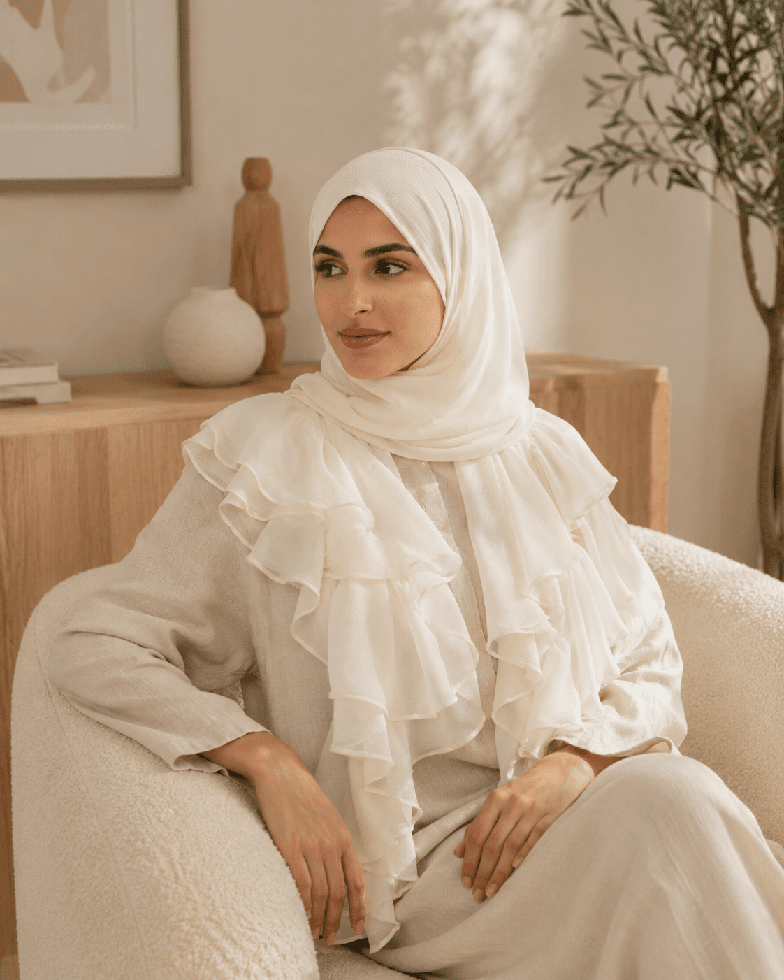 Modal Ruffle Hijab — Soft Cascade Hem, Classic Solid Collection — Modal Ruffle hijab, 50 pcs MOQ, OEM/ODM wholesale | QIUYAN — view 1
