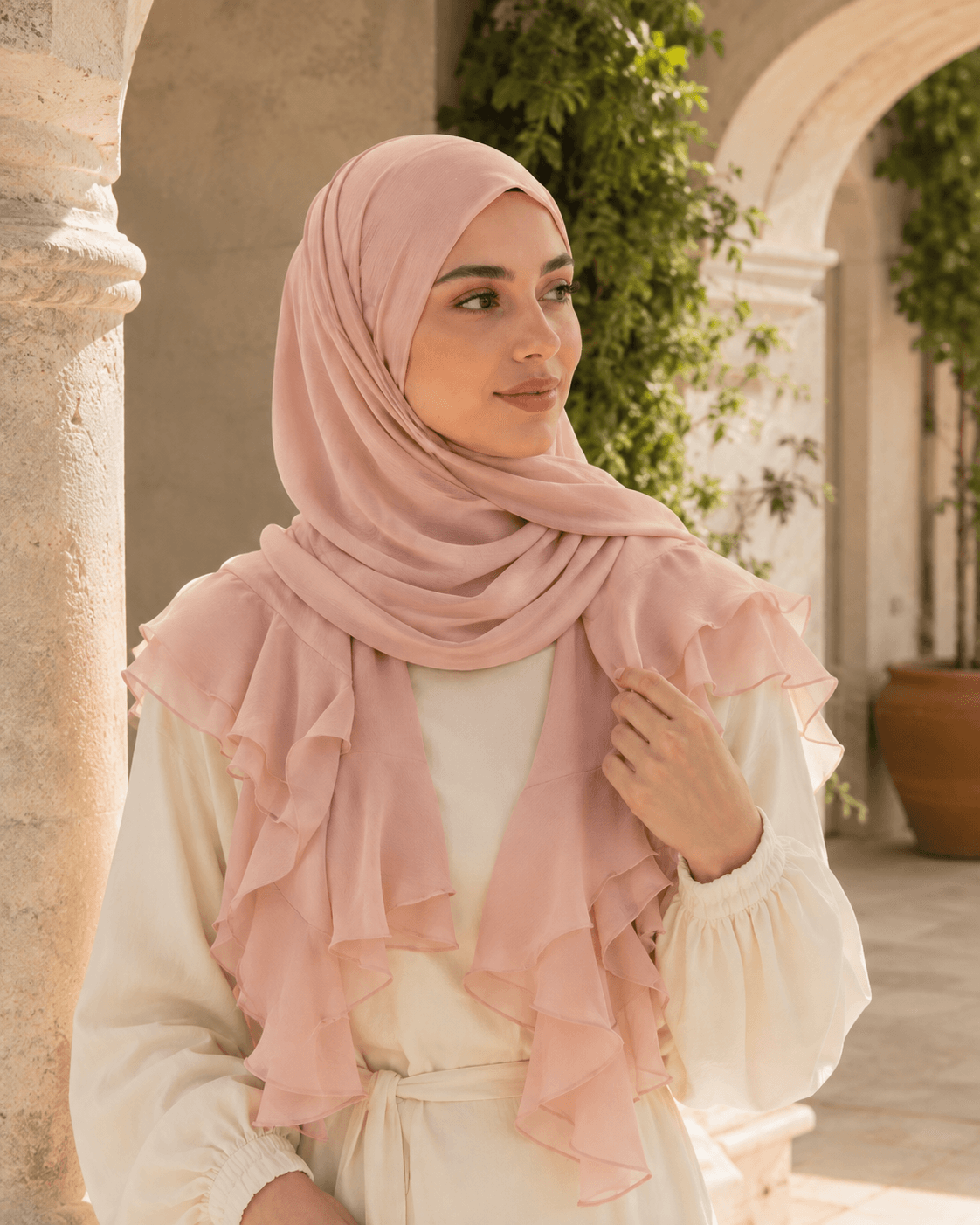 Modal Ruffle Hijab — Double-Tier Volume Hem, Statement Collection — Modal Ruffle hijab, 50 pcs MOQ, OEM/ODM wholesale | QIUYAN — view 2