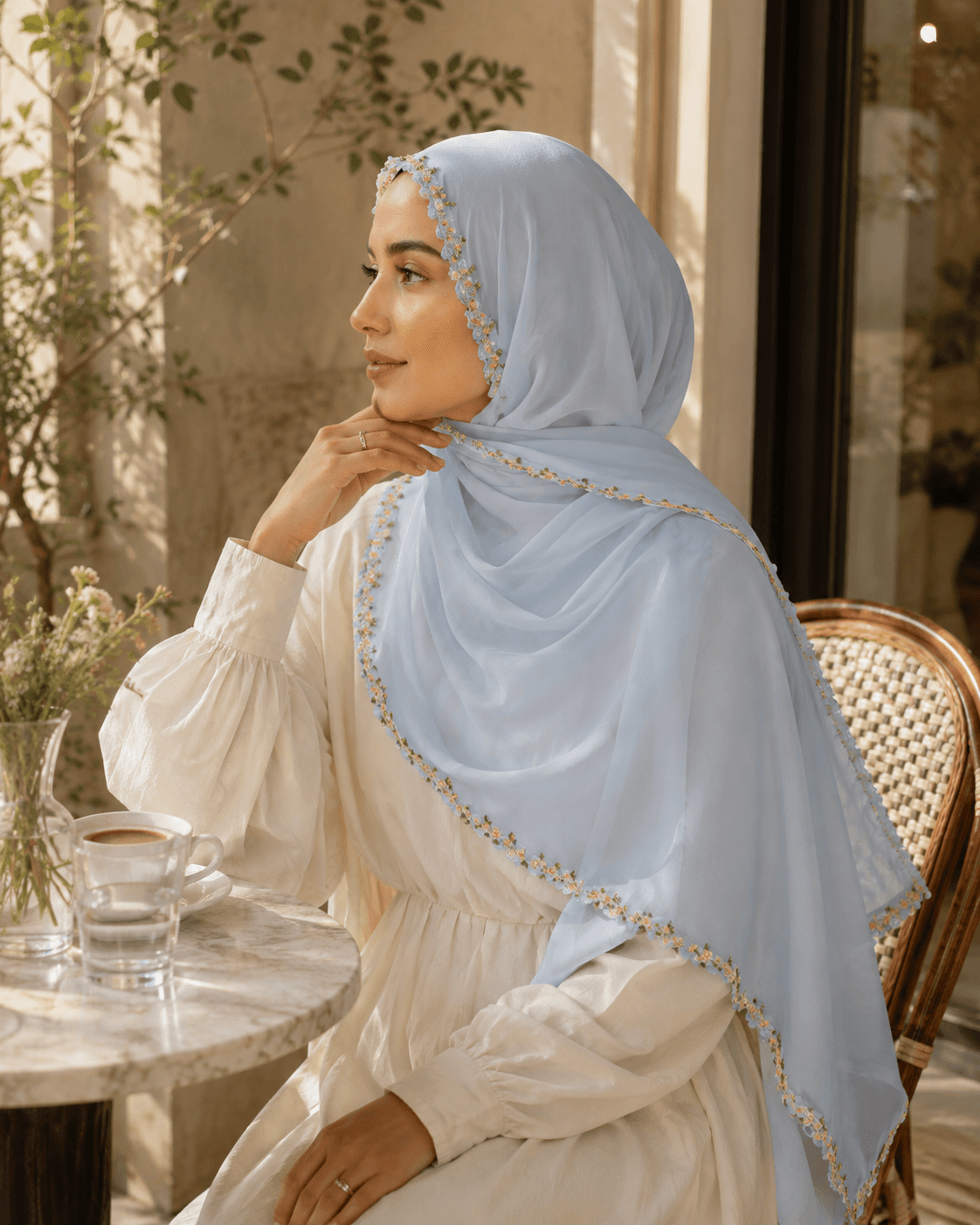 Modal Trim Hijab — Hand-Embroidered Floral Edge, Artisan Collection — Modal Trim hijab, 50 pcs MOQ, OEM/ODM wholesale | QIUYAN — view 2