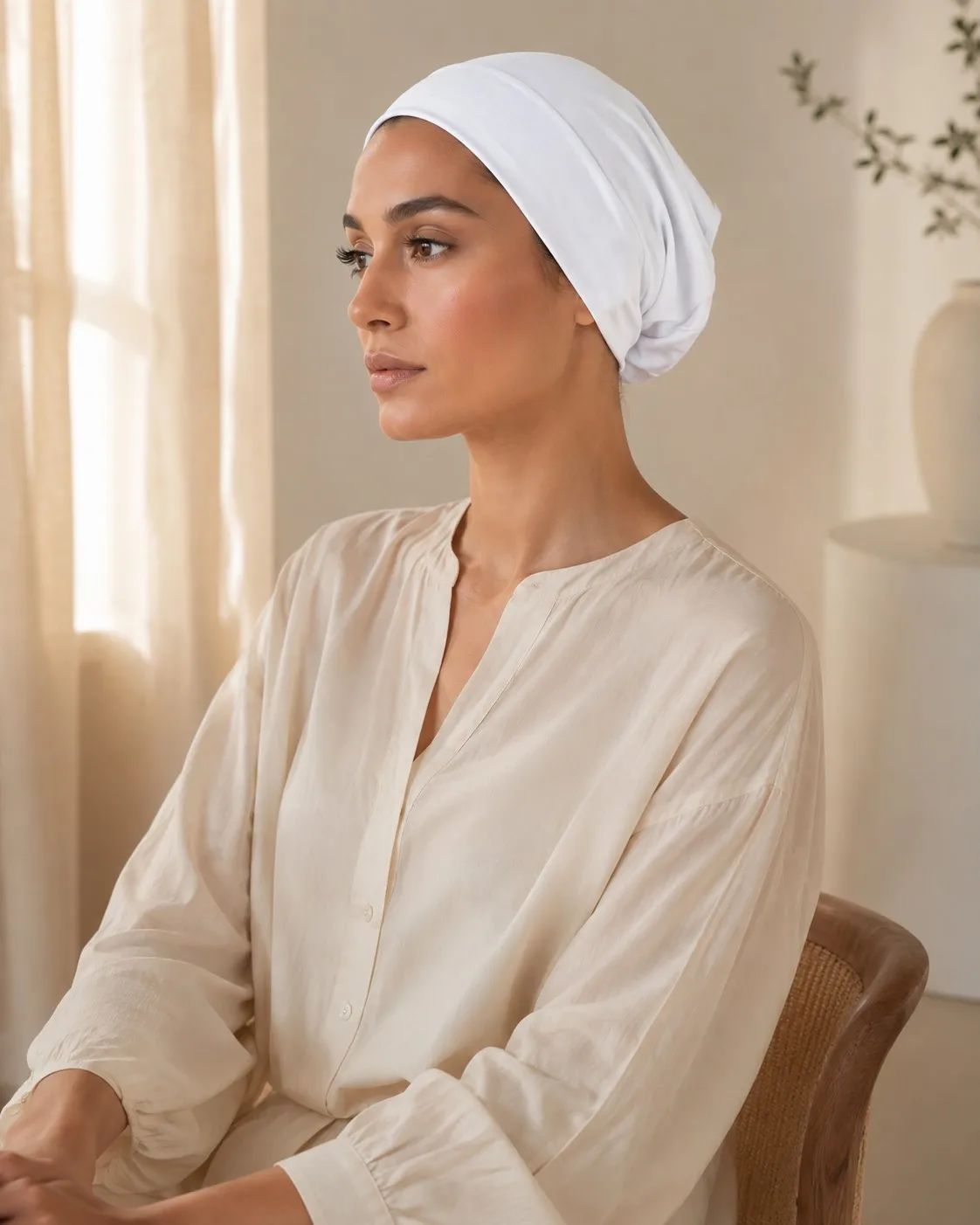 Jersey Hijab Undercap Wholesale — OEM Manufacturer | Stretch-Fit Non-Slip Cap, Solid White — Cotton Jersey / Spandex hijab, 50 pcs MOQ, OEM/ODM wholesale | QIUYAN — view 3