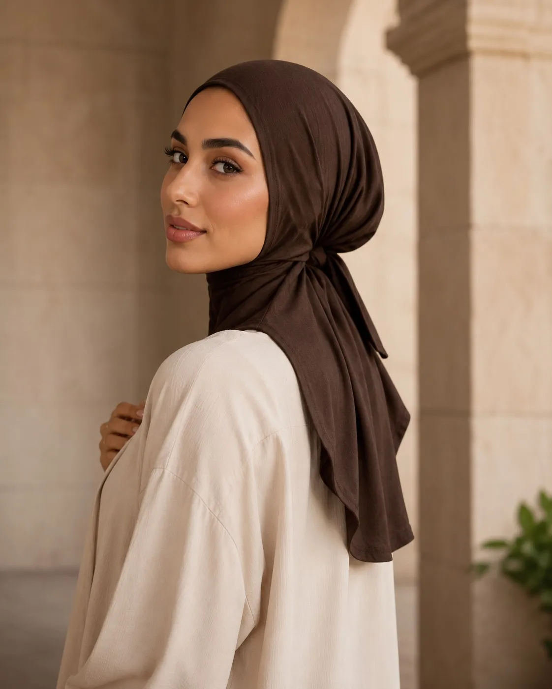 Jersey Hijab Undercap Wholesale — OEM Manufacturer | Tie-Back Cap Hijab, Dark Chocolate Collection — Cotton Jersey / Spandex hijab, 50 pcs MOQ, OEM/ODM wholesale | QIUYAN — view 3