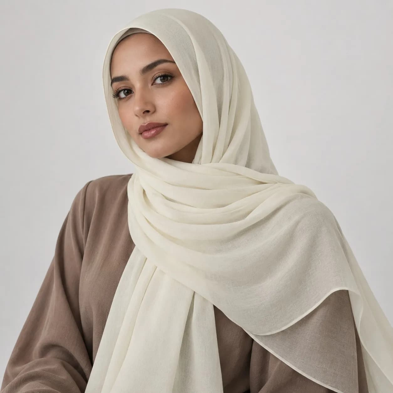 30s Print Modal Hijab — Wholesale Supplier & Manufacturer | Ivory White Fluid Drape Collection — 30s Print Bamboo Modal hijab, 50 pcs MOQ, OEM/ODM wholesale | QIUYAN — view 3