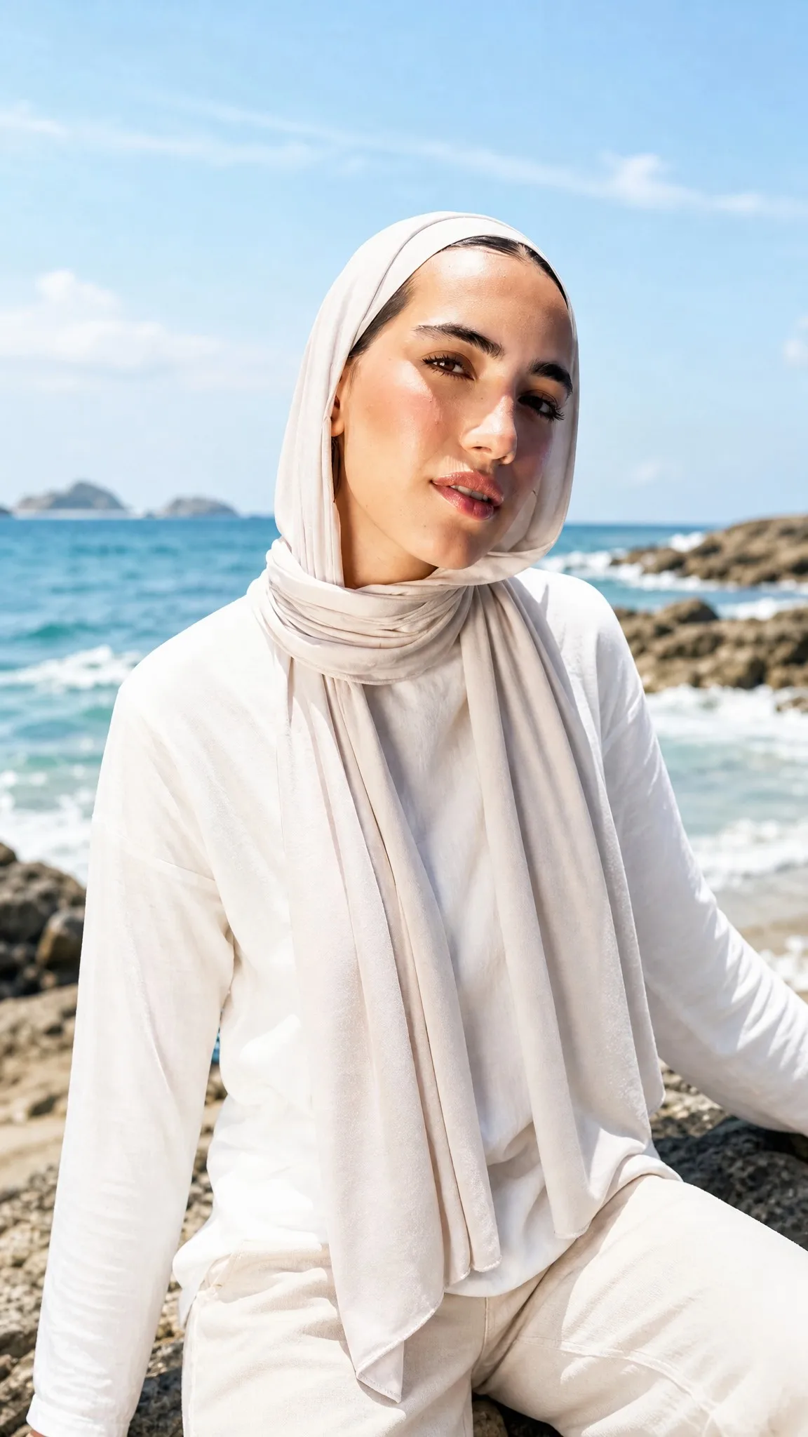 Private Label Liquid Jersey Hijab — Wholesale Silky Drape, OEM Manufacturer | Cream Sand Solid Collection — Liquid Jersey hijab, 50 pcs MOQ, OEM/ODM wholesale | QIUYAN — view 2