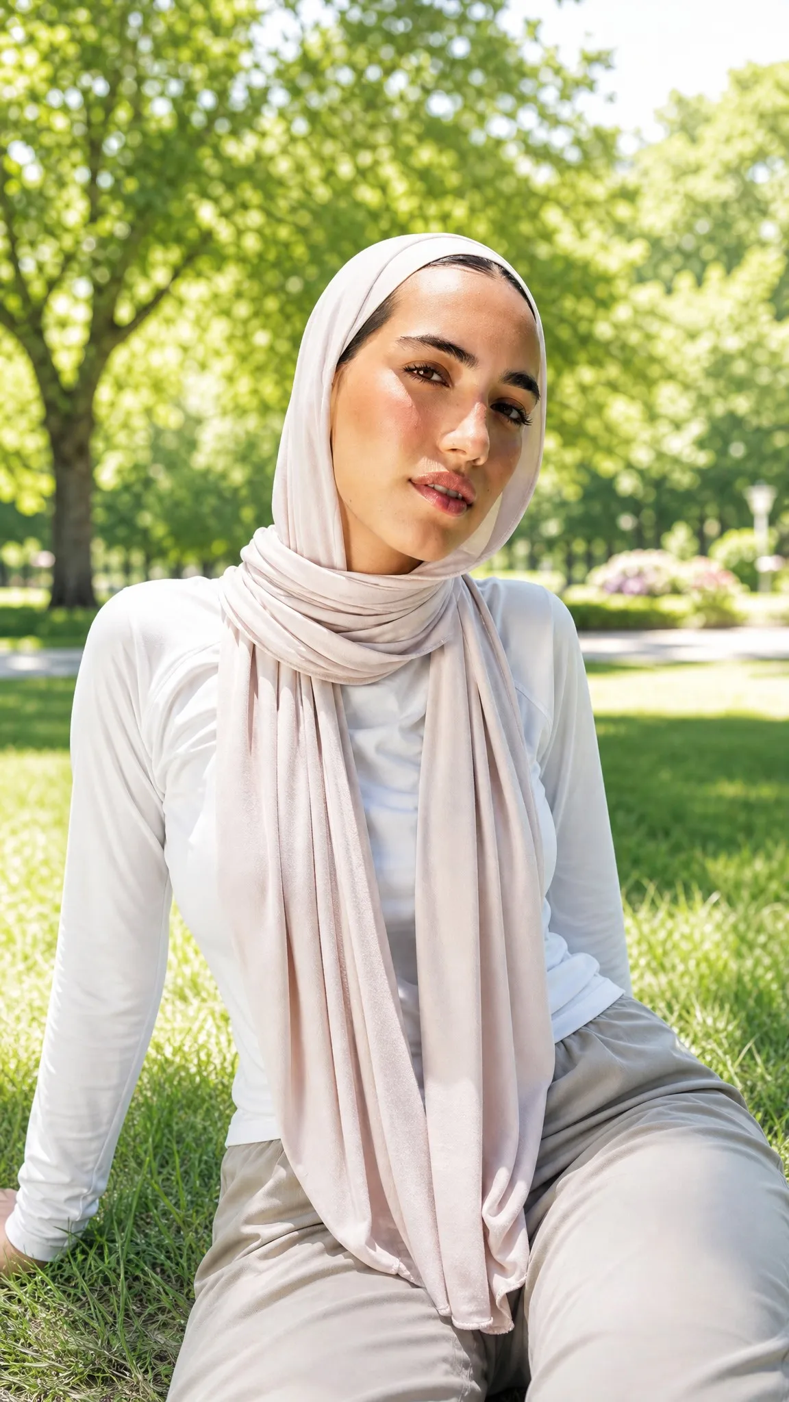 Private Label Liquid Jersey Hijab — Wholesale Silky Drape, OEM Manufacturer | Cream Sand Solid Collection — Liquid Jersey hijab, 50 pcs MOQ, OEM/ODM wholesale | QIUYAN — view 1