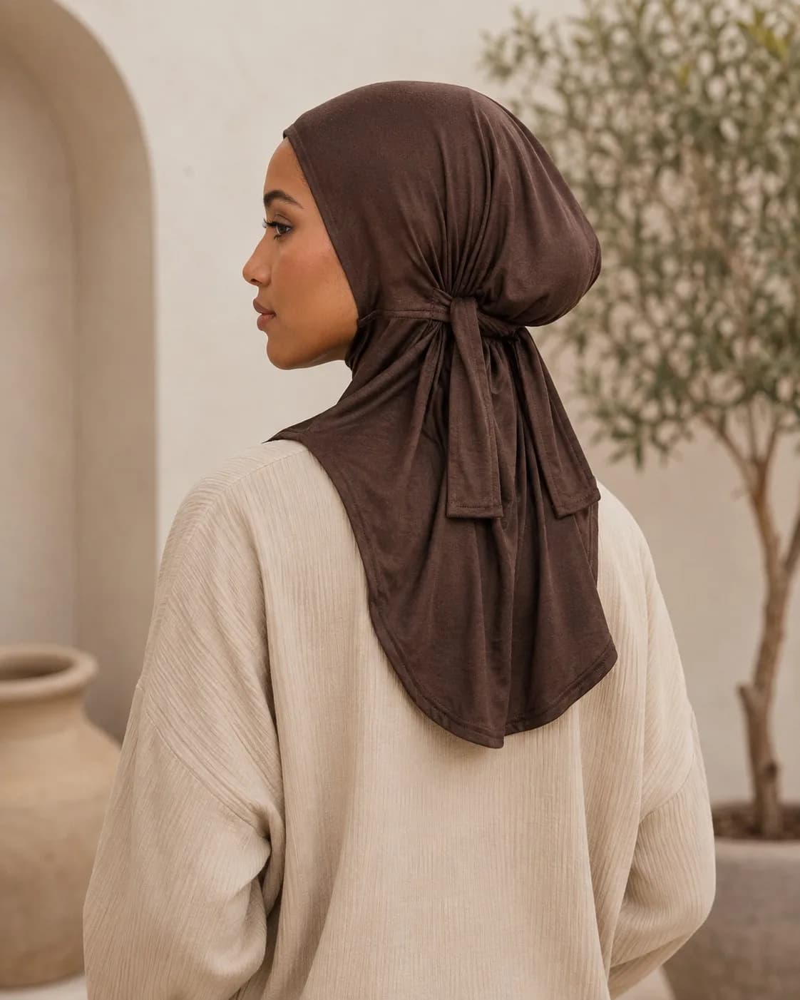 Jersey Hijab Undercap Wholesale — OEM Manufacturer | Tie-Back Cap Hijab, Dark Chocolate Collection — Cotton Jersey / Spandex hijab, 50 pcs MOQ, OEM/ODM wholesale | QIUYAN — view 4