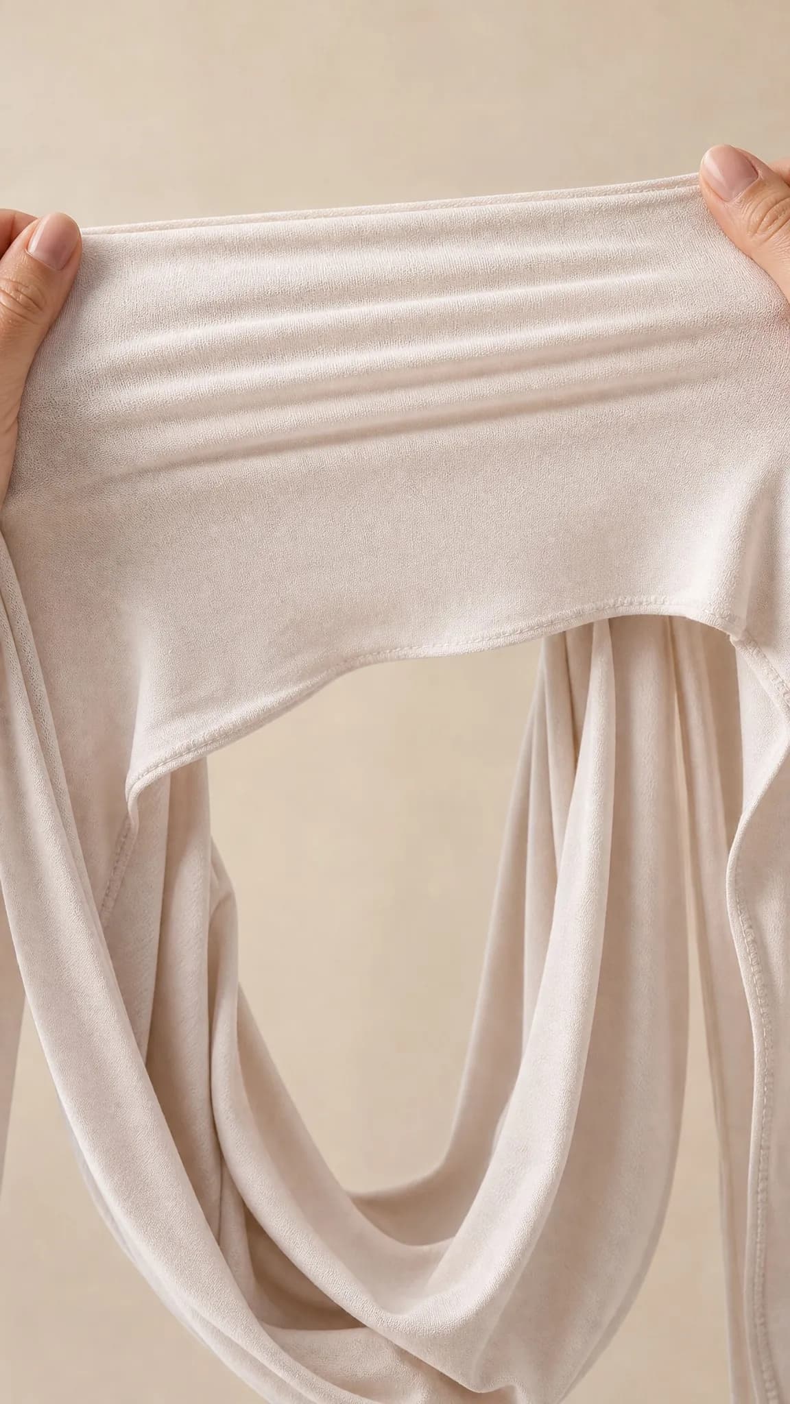 Private Label Liquid Jersey Hijab — Wholesale Silky Drape, OEM Manufacturer | Cream Sand Solid Collection — Liquid Jersey hijab, 50 pcs MOQ, OEM/ODM wholesale | QIUYAN — view 6