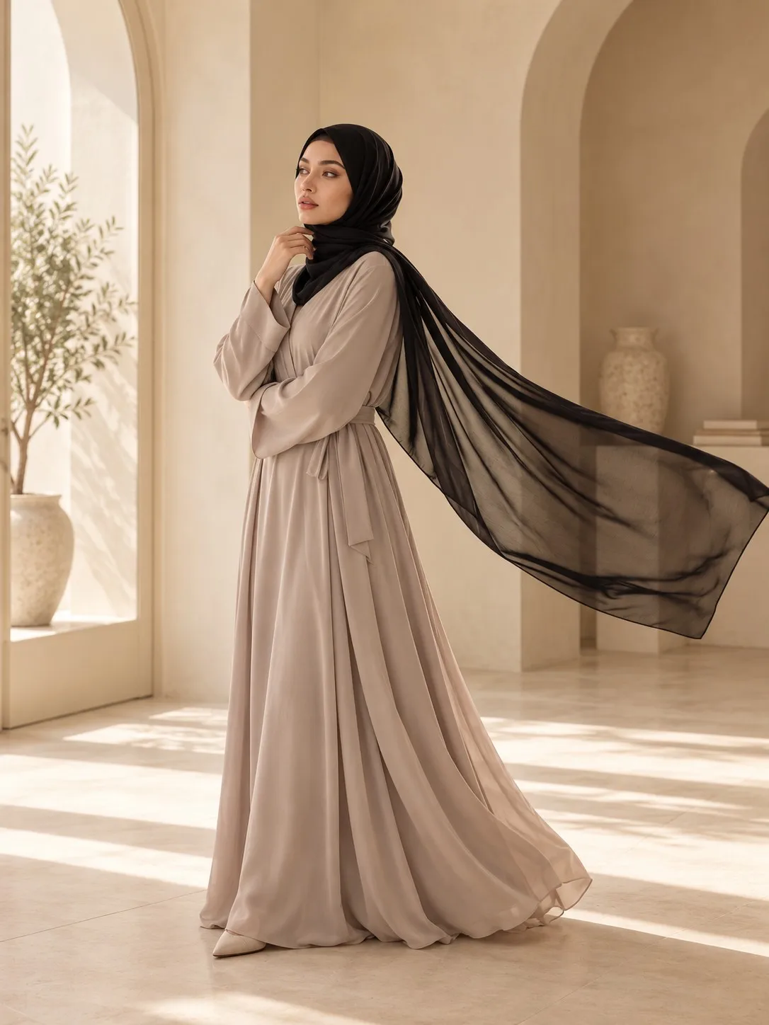 30s Print Modal Hijab — Wholesale Supplier & Manufacturer | Classic Black Fluid Drape Collection — 30s Print Bamboo Modal hijab, 50 pcs MOQ, OEM/ODM wholesale | QIUYAN — view 3