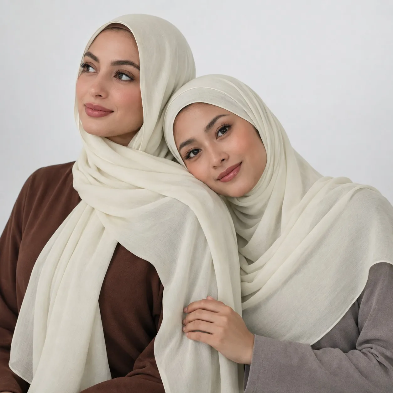 30s Print Modal Hijab — Wholesale Supplier & Manufacturer | Ivory White Fluid Drape Collection — 30s Print Bamboo Modal hijab, 50 pcs MOQ, OEM/ODM wholesale | QIUYAN — view 7