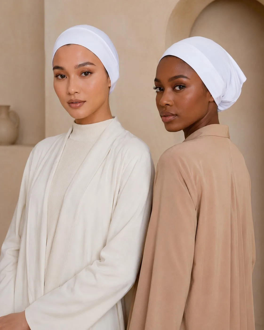 Jersey Hijab Undercap Wholesale — OEM Manufacturer | Stretch-Fit Non-Slip Cap, Solid White — Cotton Jersey / Spandex hijab, 50 pcs MOQ, OEM/ODM wholesale | QIUYAN — view 4