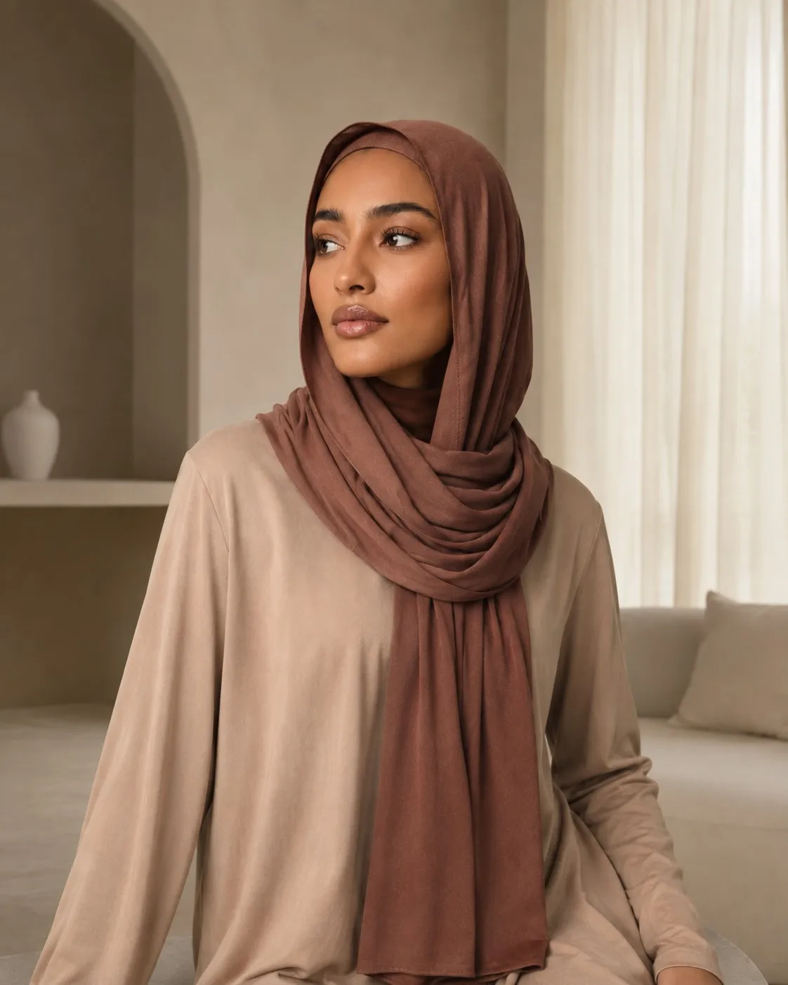 Private Label Bamboo Jersey Hijab — Wholesale Breathable, OEM Manufacturer | Terracotta Solid Collection — Bamboo Jersey hijab, 50 pcs MOQ, OEM/ODM wholesale | QIUYAN — view 3
