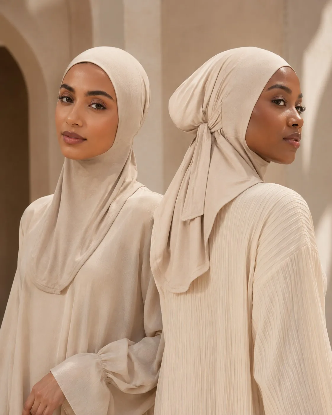 Jersey Hijab Undercap Wholesale — OEM Manufacturer | Tie-Back Cap Hijab, Sand Neutral Collection — Cotton Jersey / Spandex hijab, 50 pcs MOQ, OEM/ODM wholesale | QIUYAN — view 4