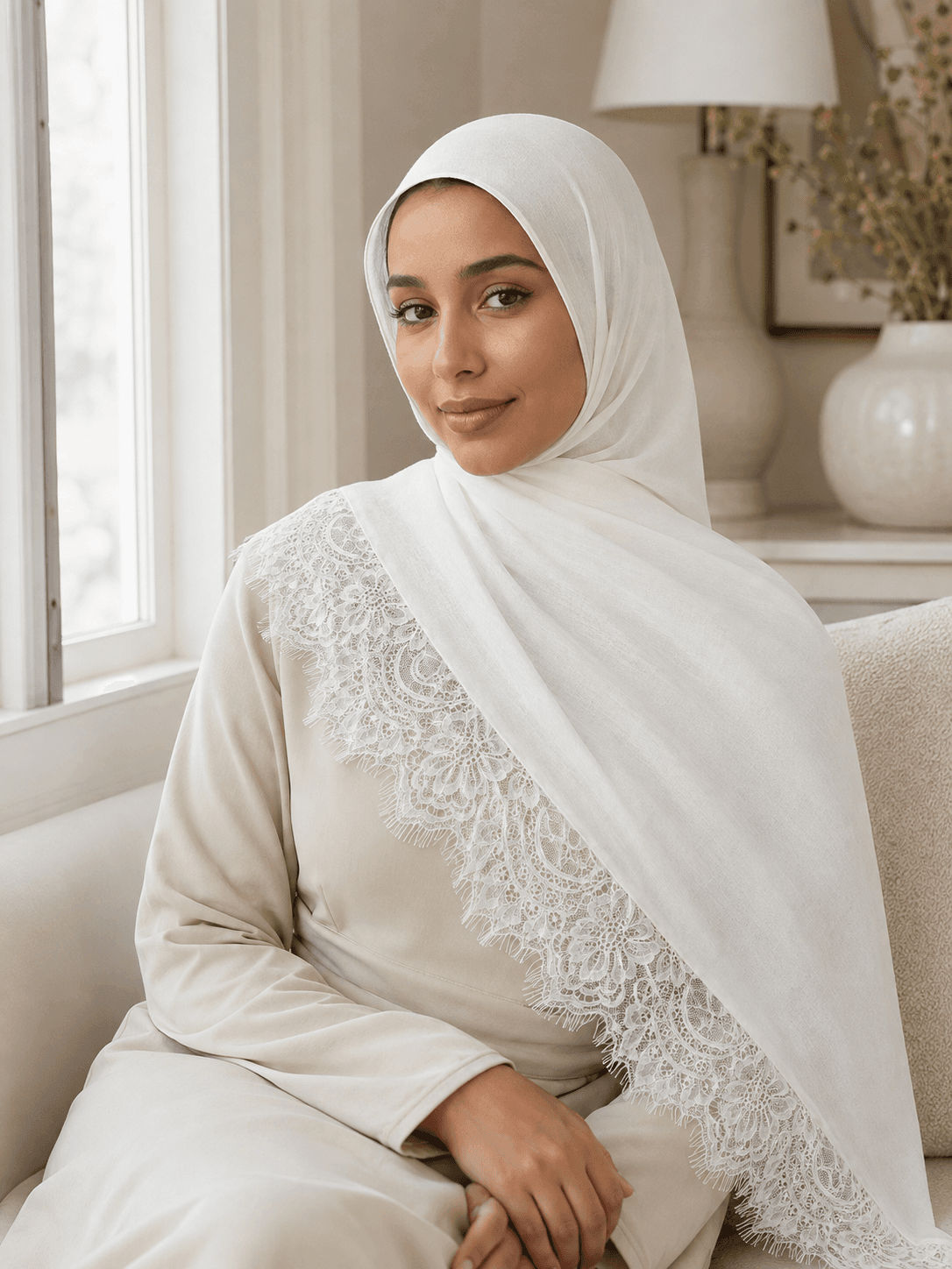 Modal Lace Hijab — All-Over Floral Lace, Romantic Classic Collection — Modal Lace hijab, 50 pcs MOQ, OEM/ODM wholesale | QIUYAN
