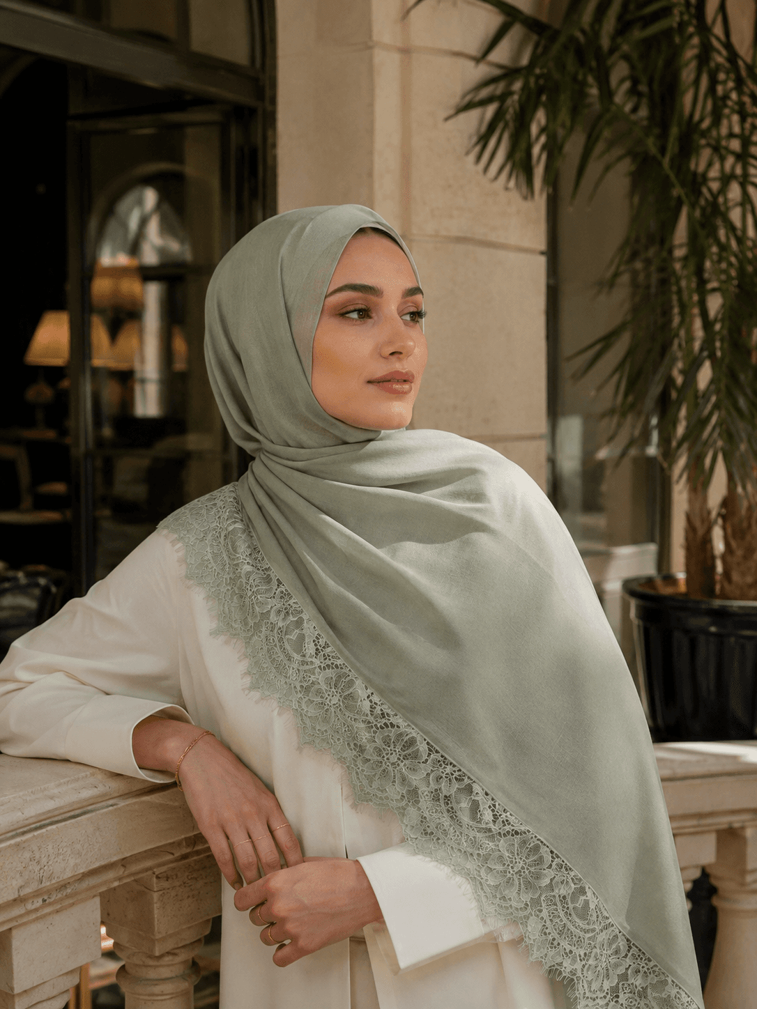 Modal Lace Hijab — Guipure Lace Panel, Premium Occasion Collection — Modal Lace hijab, 50 pcs MOQ, OEM/ODM wholesale | QIUYAN