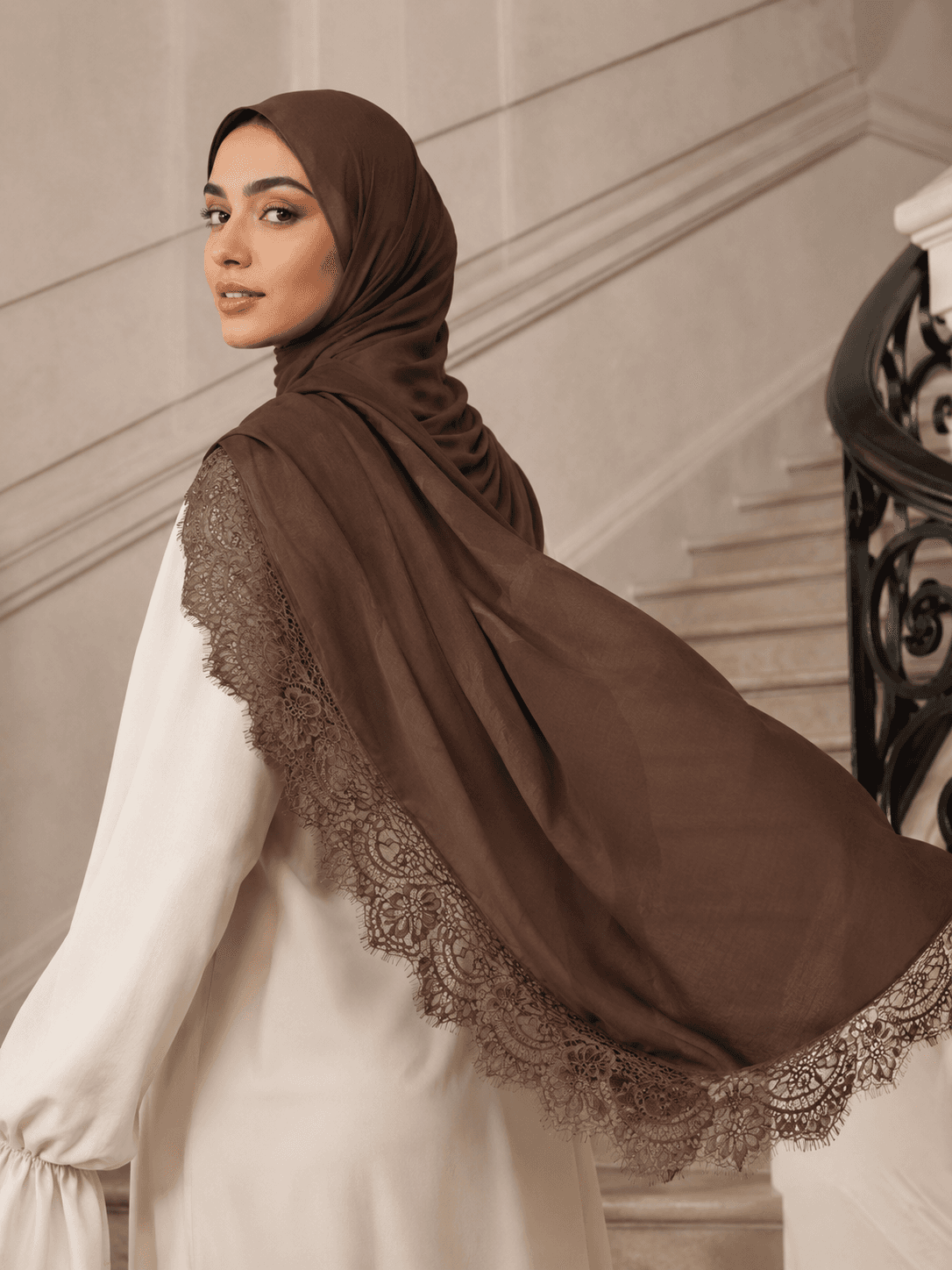 Modal Lace Hijab — Geometric Modern Lace, Contemporary Statement Collection — Modal Lace hijab, 50 pcs MOQ, OEM/ODM wholesale | QIUYAN