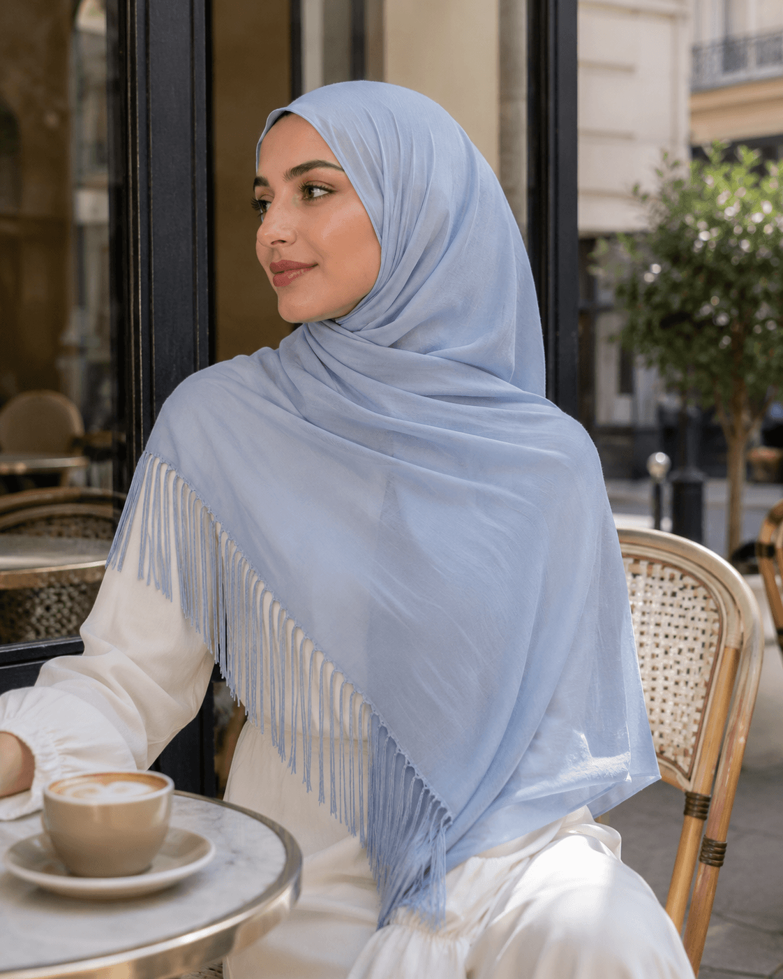 Modal Tassel Hijab — Double-Layer with Chiffon Trim, Layered Drape Collection — Modal Tassel hijab, 50 pcs MOQ, OEM/ODM wholesale | QIUYAN