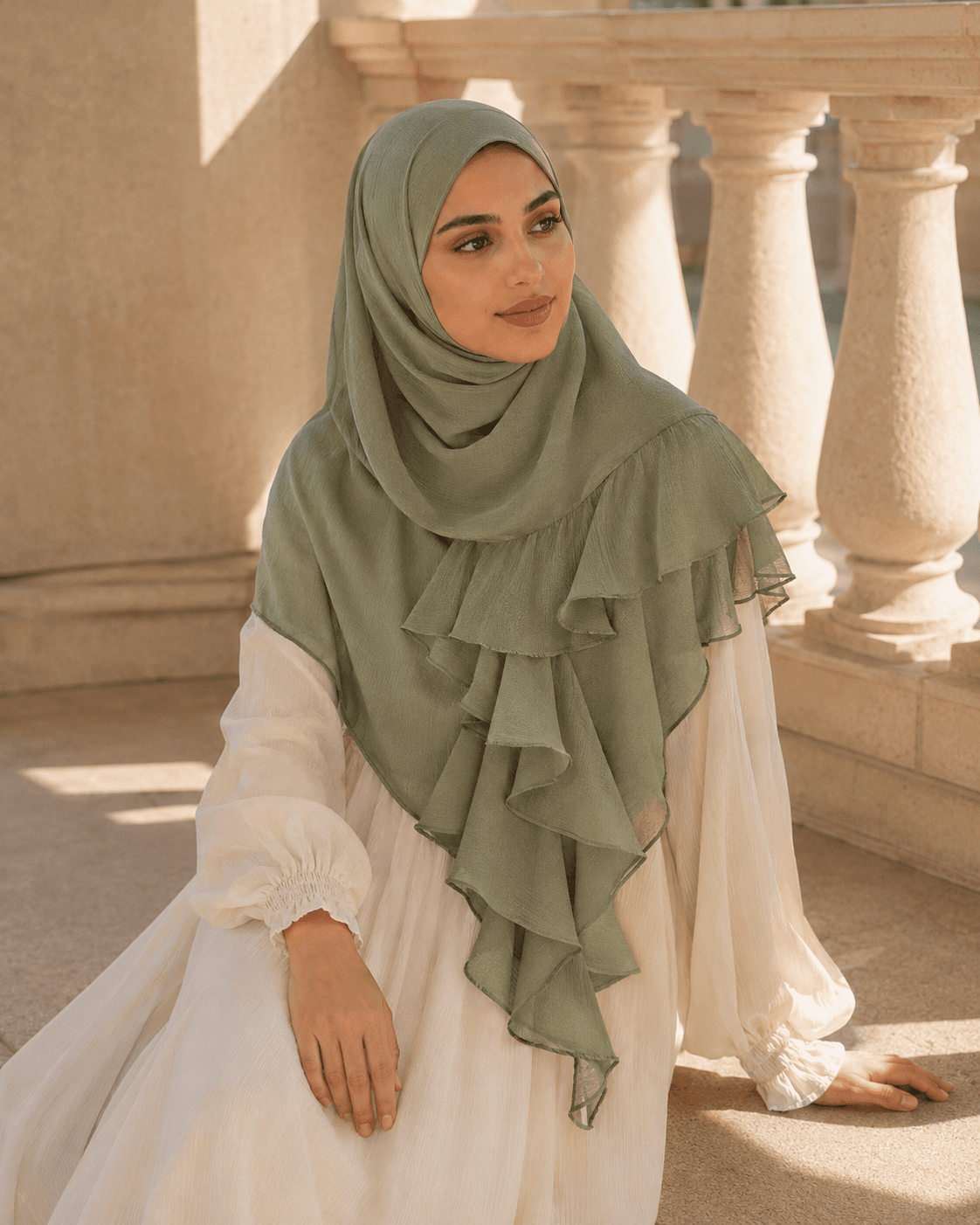 Modal Ruffle Hijab — Mini Ruffle Edge, Delicate Feminine Collection — Modal Ruffle hijab, 50 pcs MOQ, OEM/ODM wholesale | QIUYAN