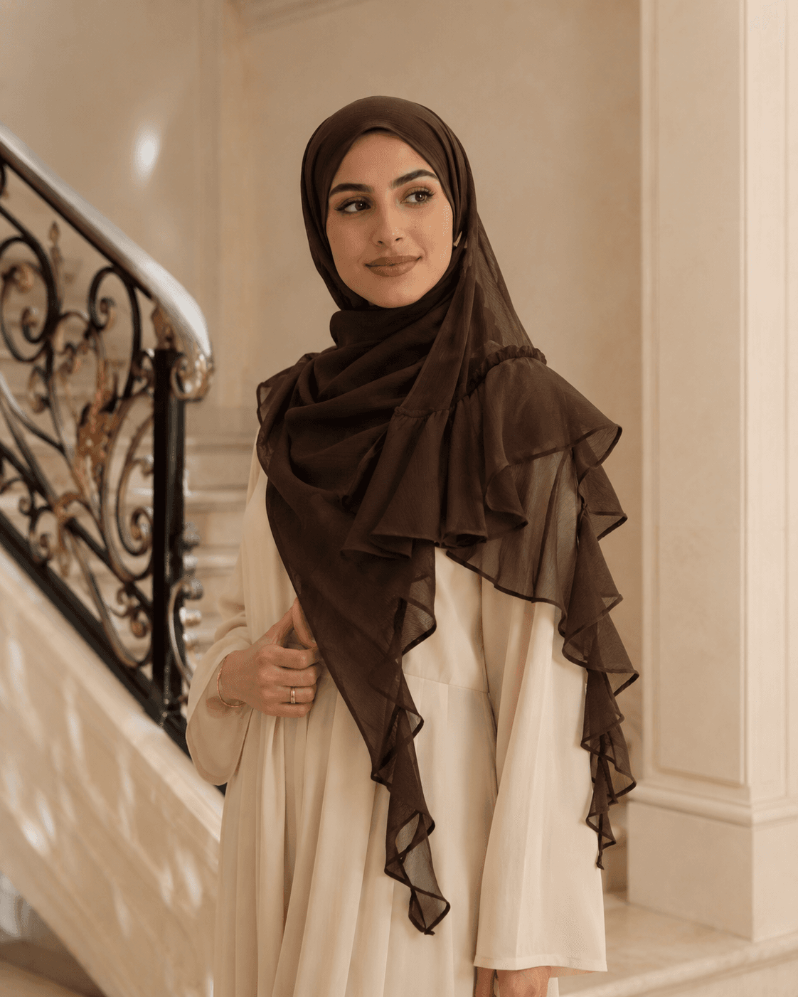 Modal Ruffle Hijab — Ombré with Ruffle Hem, Gradient Collection — Modal Ruffle hijab, 100 pcs MOQ, OEM/ODM wholesale | QIUYAN