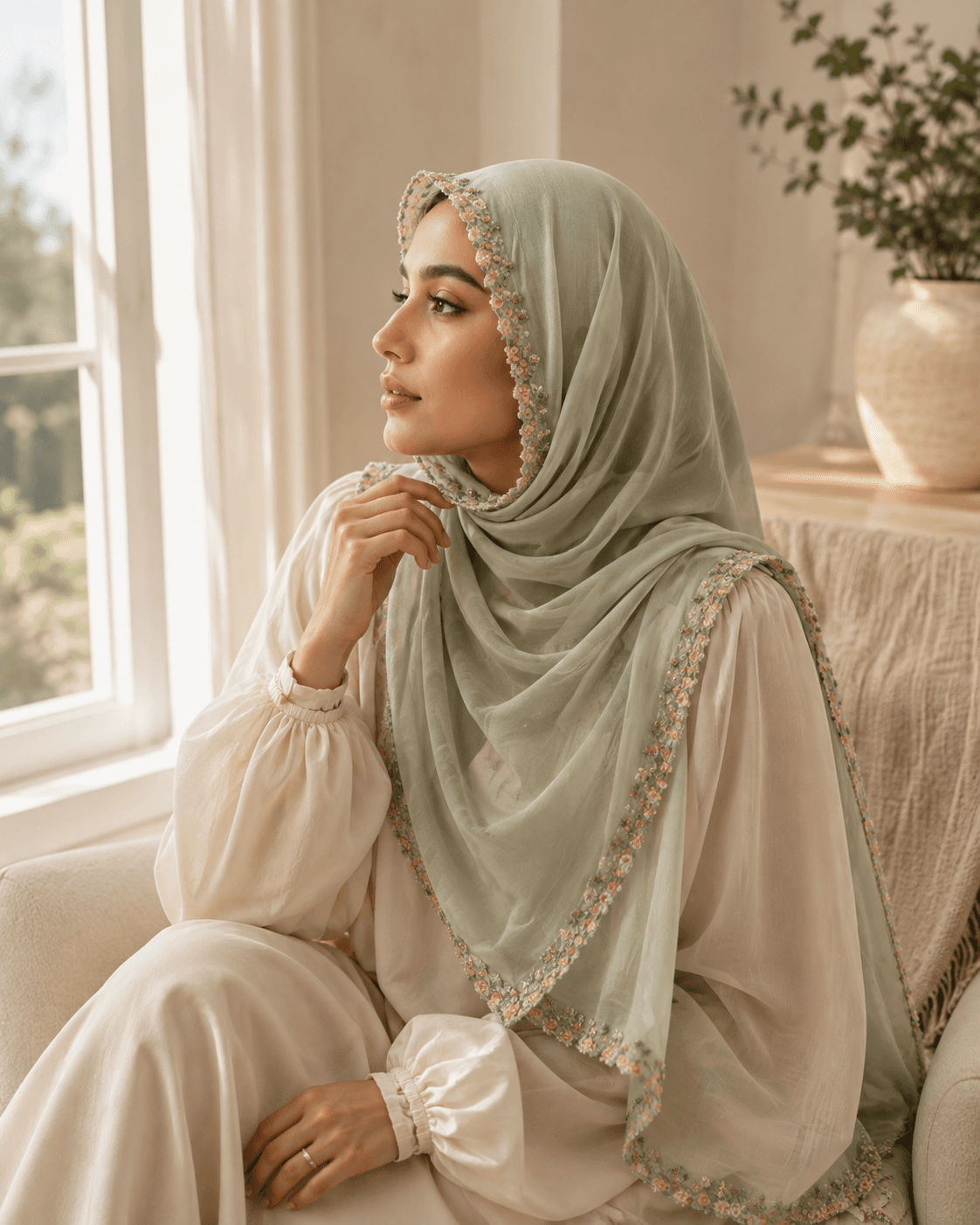 Modal Trim Hijab — Metallic Gold Border, Festive Occasion Collection — Modal Trim hijab, 50 pcs MOQ, OEM/ODM wholesale | QIUYAN