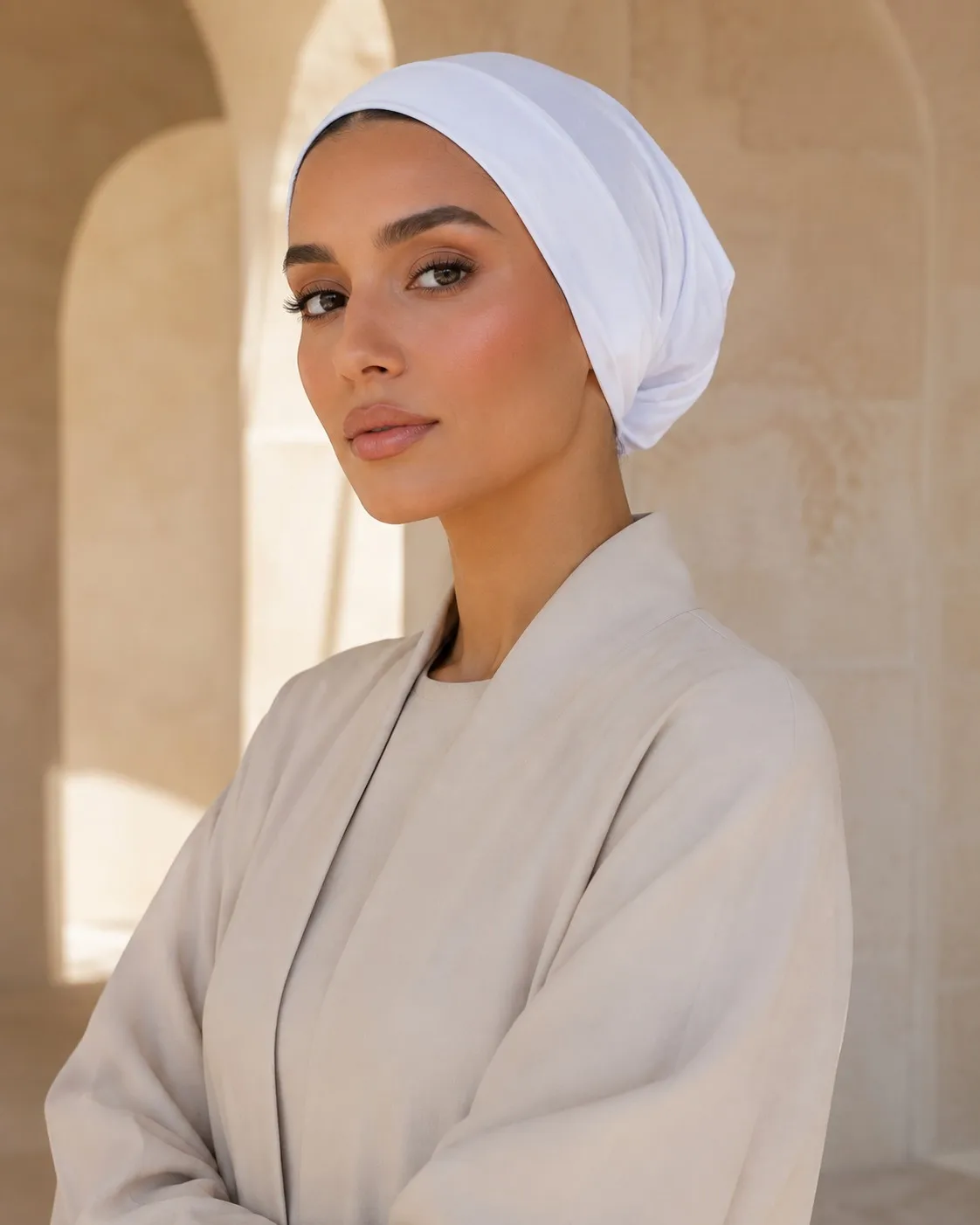 Jersey Hijab Undercap Wholesale — OEM Manufacturer | Stretch-Fit Non-Slip Cap, Solid White — Cotton Jersey / Spandex, 200 GSM, wholesale from 50 pcs MOQ